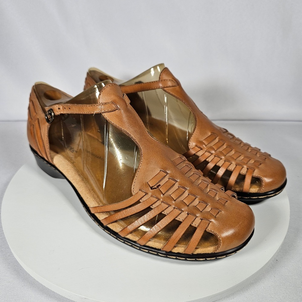 Softspots‎ Women's Brown Leather Woven Fisherman Sandals Comfort Buckle 9 W